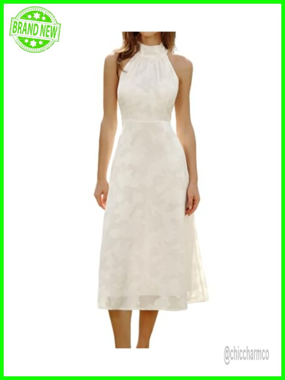 Semi Formal Halter Neck Sleeveless Midi Dress with Pockets